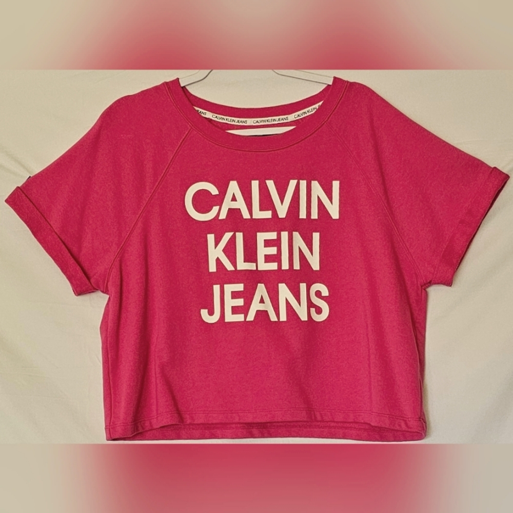 Ladies Calvin Klein Fuchsia Logo Fleece Tee Sz XL